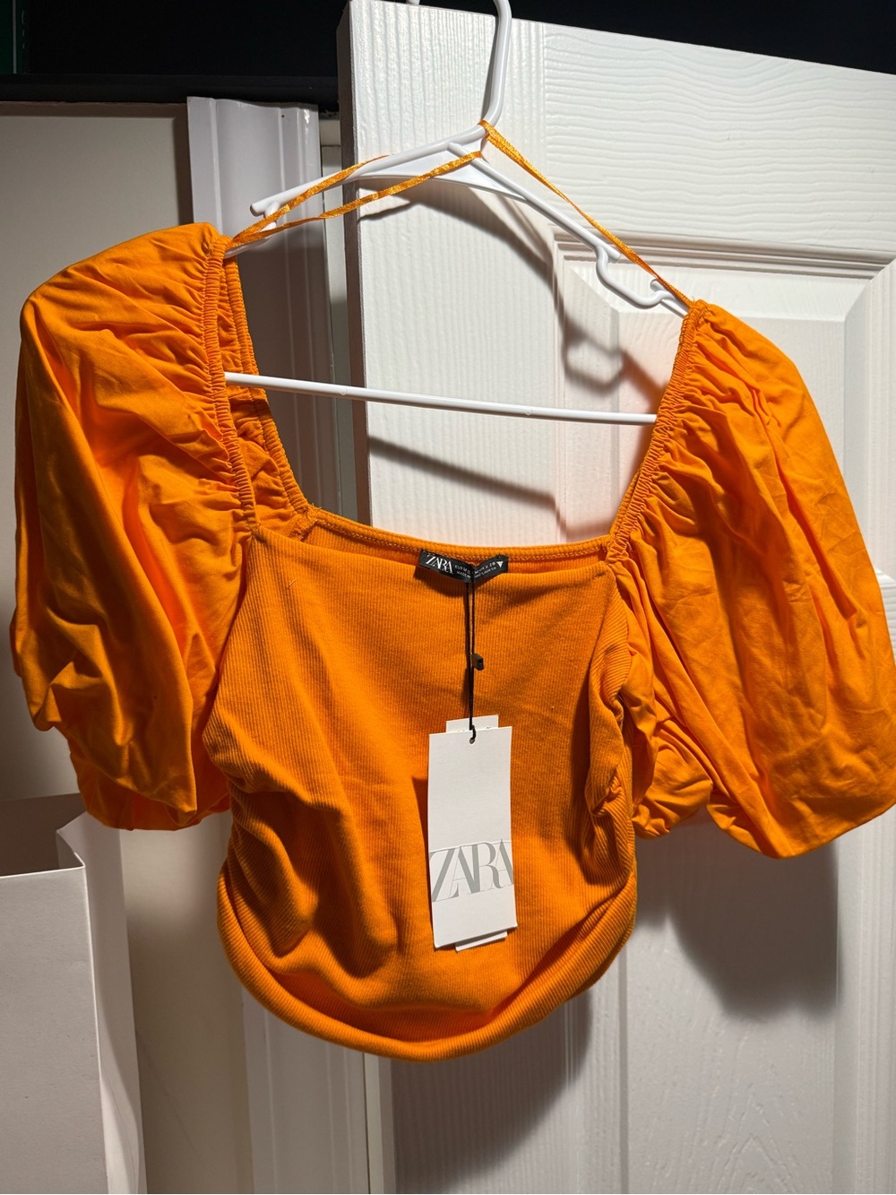 ZARA Bright Orange Puff-Sleeve Crop Top